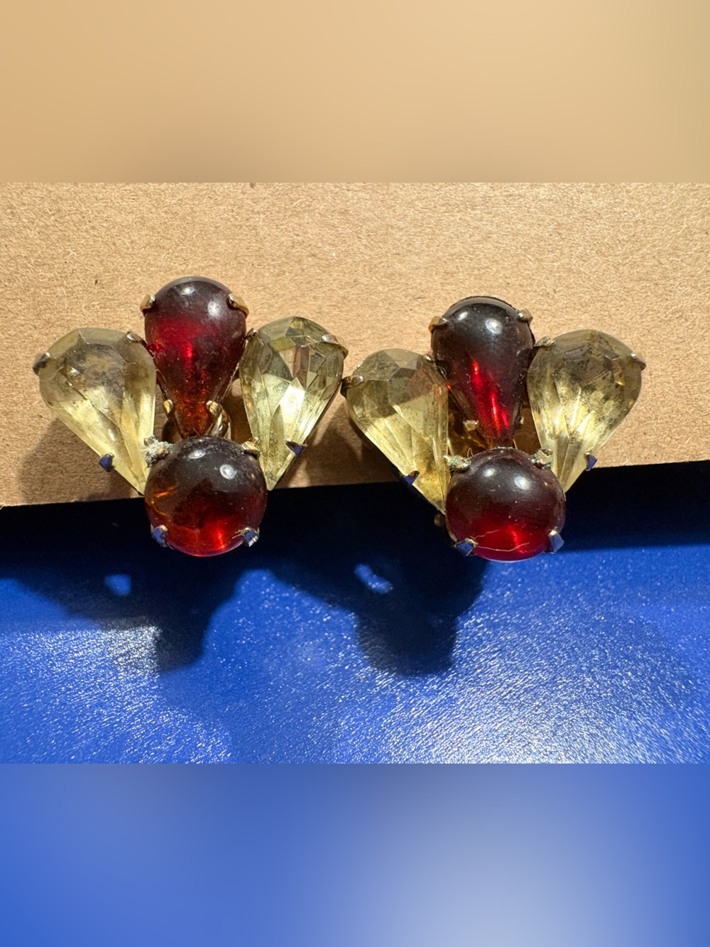 Red and Amber Crystal Cluster Earrings